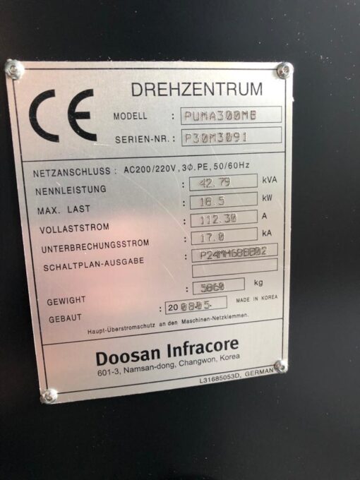 DOOSAN PUMA 300 MB CNC-DRAAIBANK MET AANGEDREVEN GEREEDSCHAP EN C-AS - Afbeelding 8