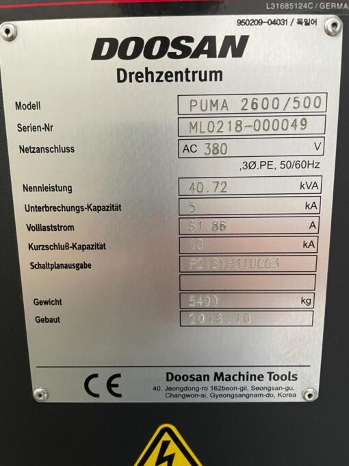 DOOSAN PUMA 2600/500 CNC DRAAIBANK - Afbeelding 12