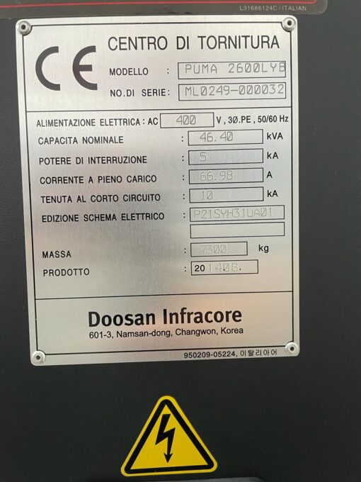 DOOSAN PUMA 2600LYB CNC DRAAIBANK MET AANGEDREVEN GEREEDSCHAP, C-AS EN Y-AS - Afbeelding 11