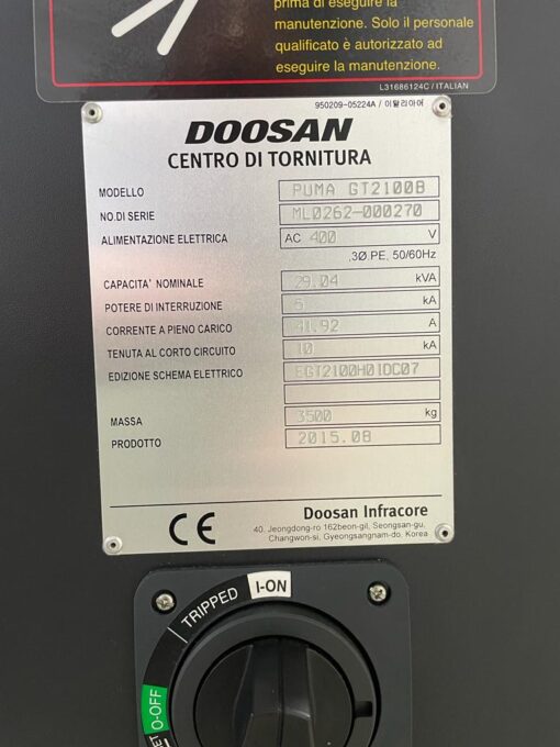 DOOSAN PUMA GT2100B CNC-DRAAIBANK CNC DRAAIBANK - Afbeelding 10