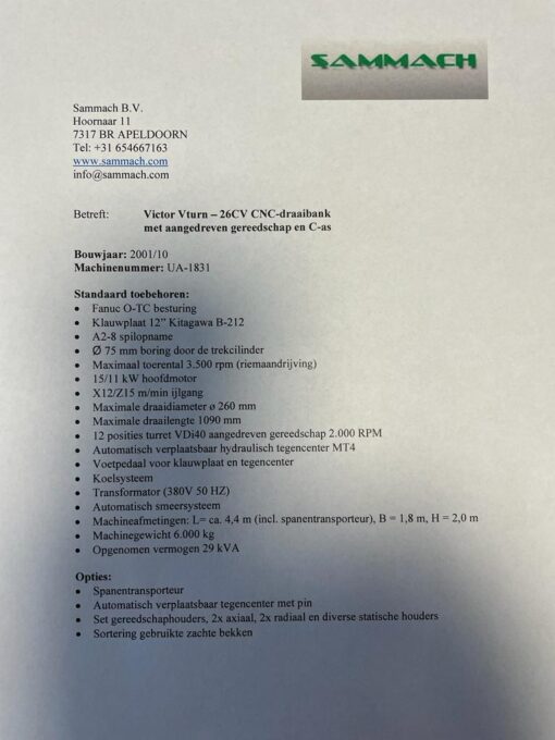 VICTOR VTURN - 26CV CNC-DRAAIBANK MET AANDREVEN GEREEDSCHAP EN C-AS - Afbeelding 12