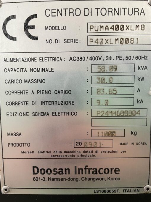 DOOSAN PUMA 400XLMB CNC-DRAAIBANK - Afbeelding 12