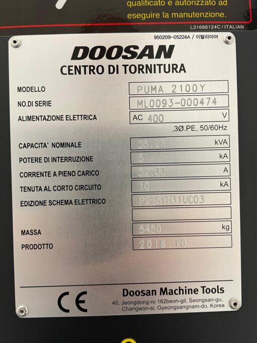 DOOSAN PUMA 2100Y CNC-DRAAIBANK MET AANGEDREVEN GEREEDSCHAP, C-AS EN Y-AS - Afbeelding 11