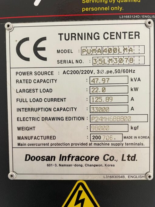 DOOSAN PUMA 400LMA CNC-DRAAIBANK AANGEDREVEN GEREEDSCHAP, C-AS EN HYDRAULISCHE BRIL - Afbeelding 10