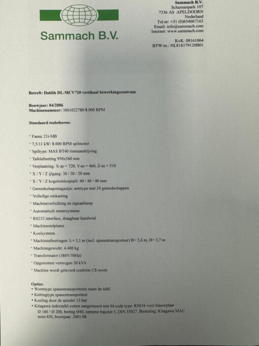 DAHLIH DL-MCV720 VERTIKAAL BEWERKINGSCENTRUM - Afbeelding 17